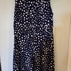 Dressbarn Navy and White Polka Dot Sleeveless Dress Classic Midi Sz 12